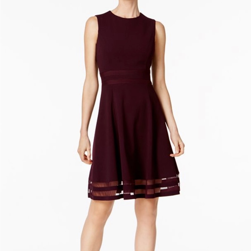 Calvin Klein Fit and Flair High-Neck Dress in Plum Purple